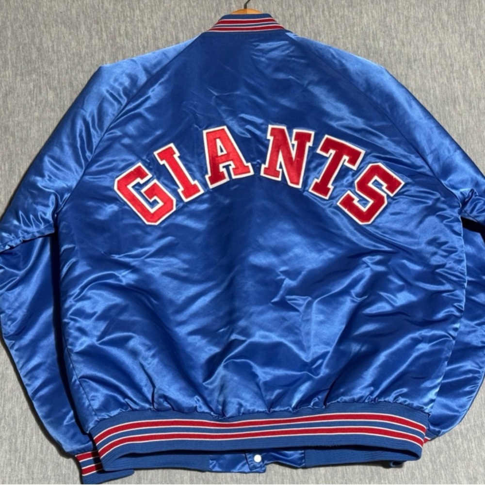 VTG Rare  New York Giants 80s Chalk Line Satin Bomber Jacket Size XL Tall EUC
